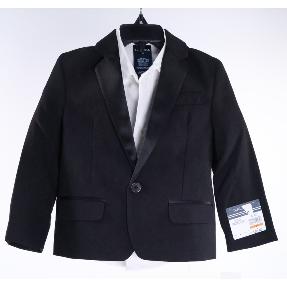 Nautica Black Tuxedo Suit For Child Kid Size 3T (Jacket + Shirt Only) NWT Read